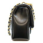 Chanel Black Lambskin Mini Quilted 18 Pearl Chain Shoulder Bag — view 4