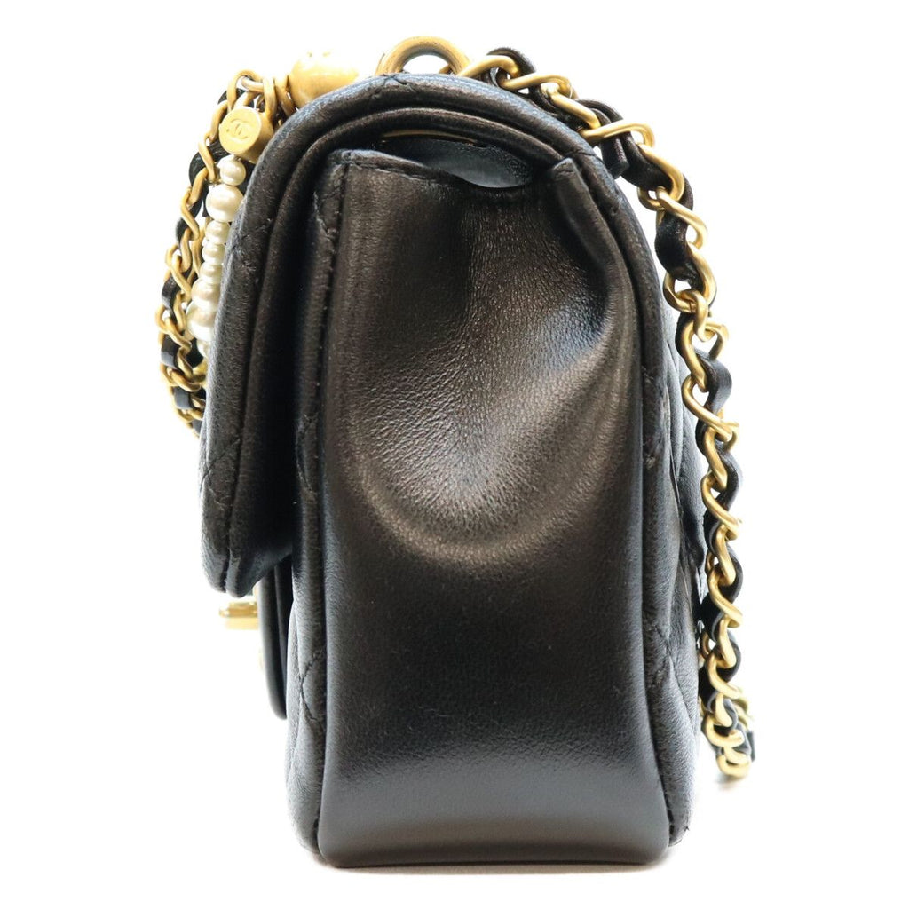 Chanel Black Lambskin Mini Quilted 18 Pearl Chain Shoulder Bag — view 2