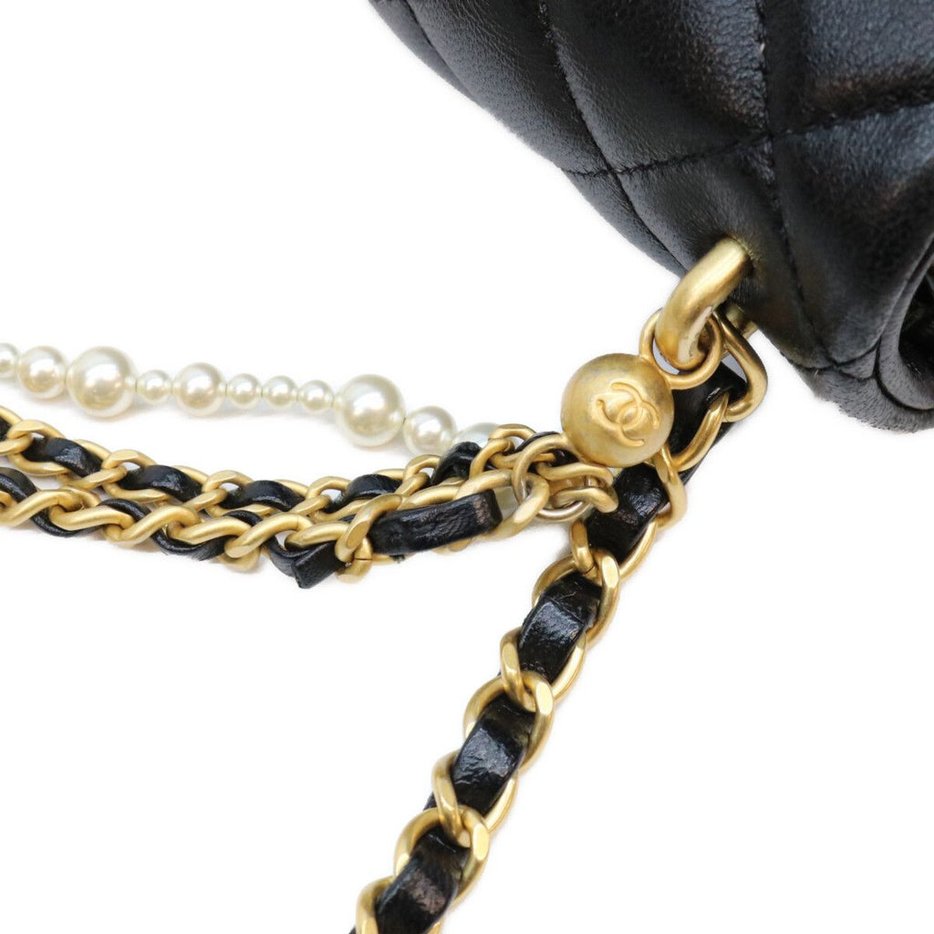 Chanel Black Lambskin Mini Quilted 18 Pearl Chain Shoulder Bag — view 8