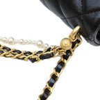 Chanel Black Lambskin Mini Quilted 18 Pearl Chain Shoulder Bag — view 8