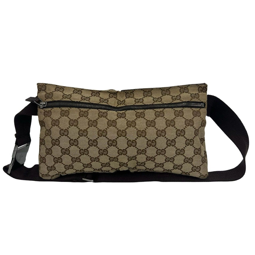 Gucci GG Pattern Logo Canvas Leather Belt Bag Waist Pouch Brown — view 3