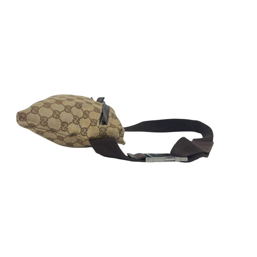 Gucci GG Pattern Logo Canvas Leather Belt Bag Waist Pouch Brown — view 6