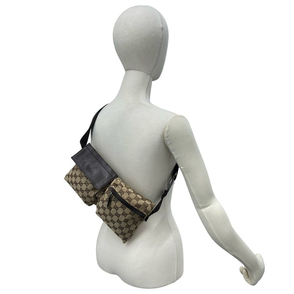 Gucci GG Pattern Logo Canvas Leather Belt Bag Waist Pouch Brown — view 2