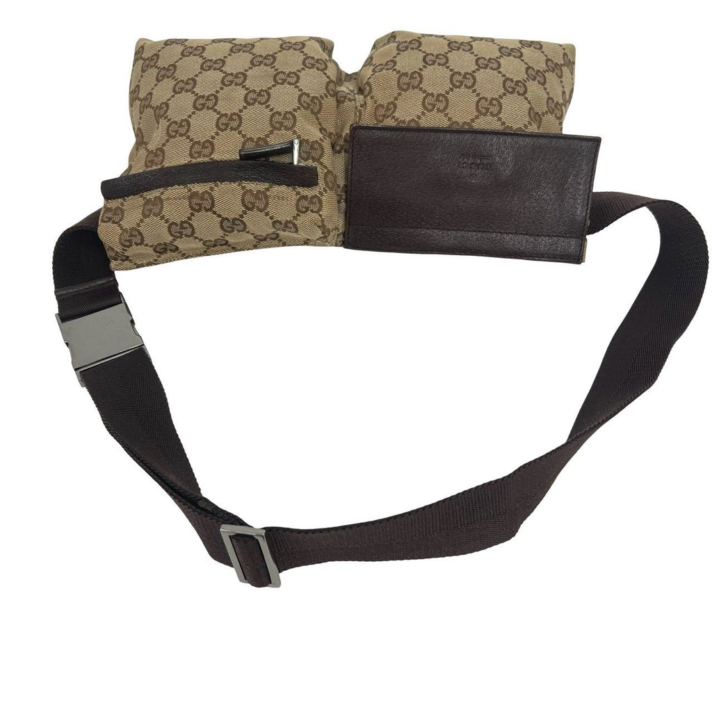 Gucci GG Pattern Logo Canvas Leather Belt Bag Waist Pouch Brown — view 4