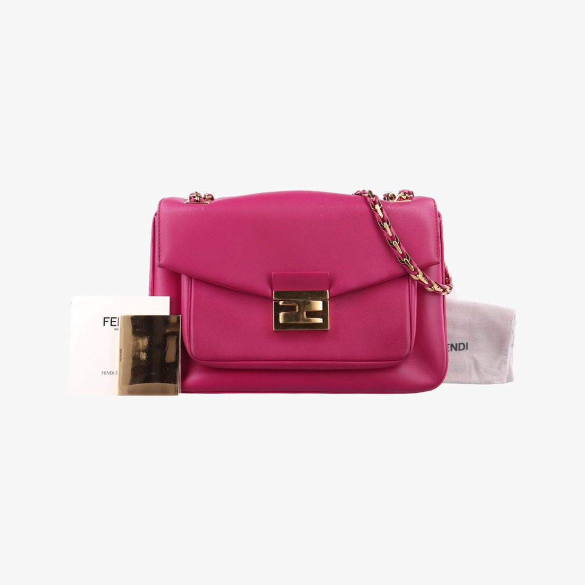 Fendi Bee Baguette Rose Red Leather Shoulder Bag