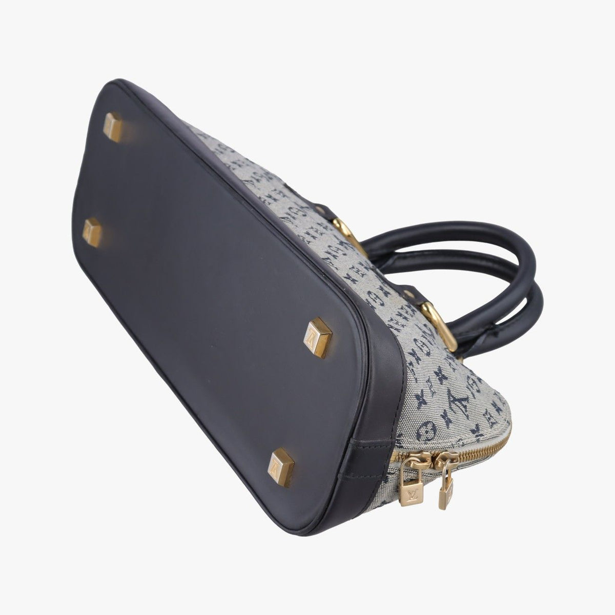 Louis Vuitton Monogram Mini Alma Long Navy Gray Canvas Leather Handbag — view 6