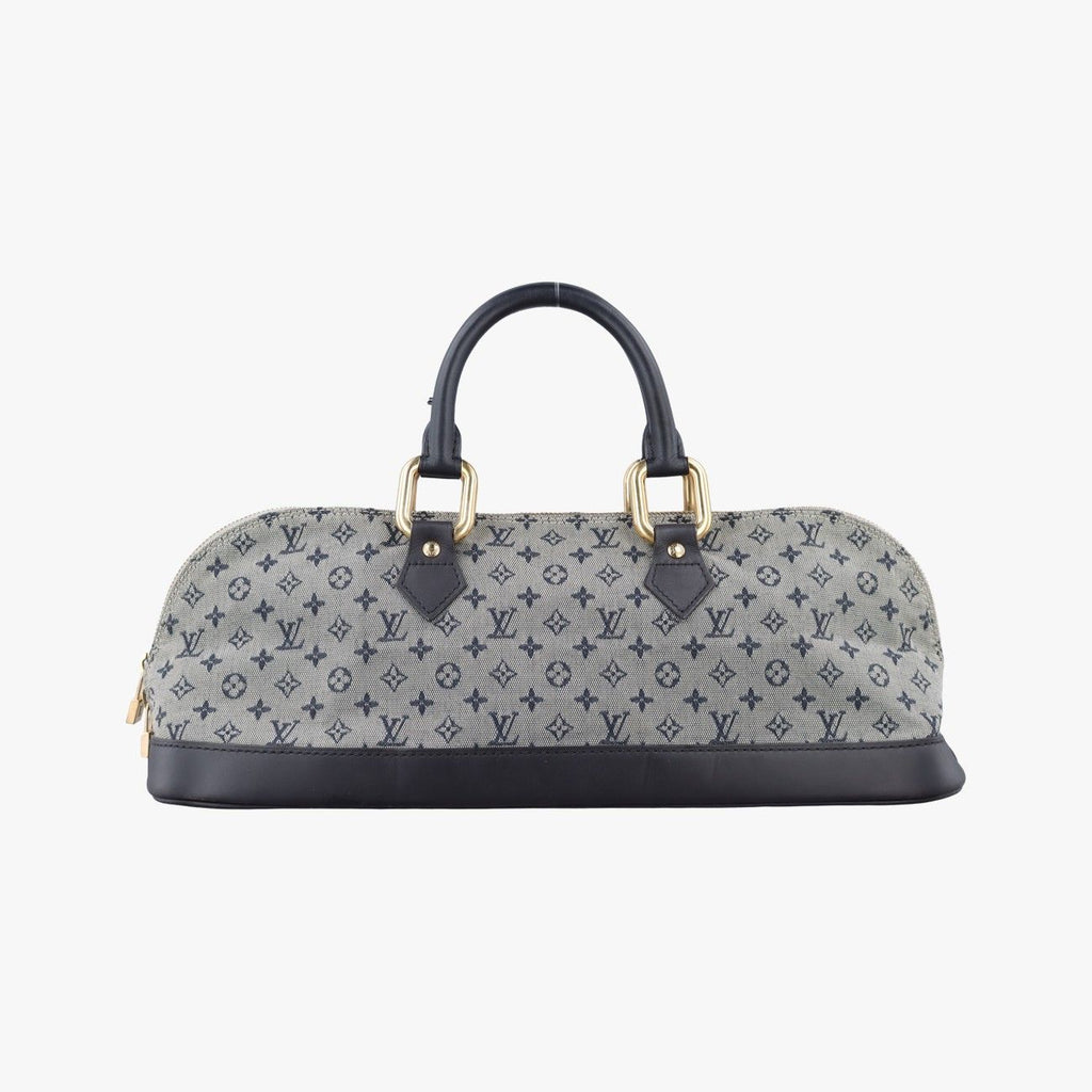 Louis Vuitton Monogram Mini Alma Long Navy Gray Canvas Leather Handbag
