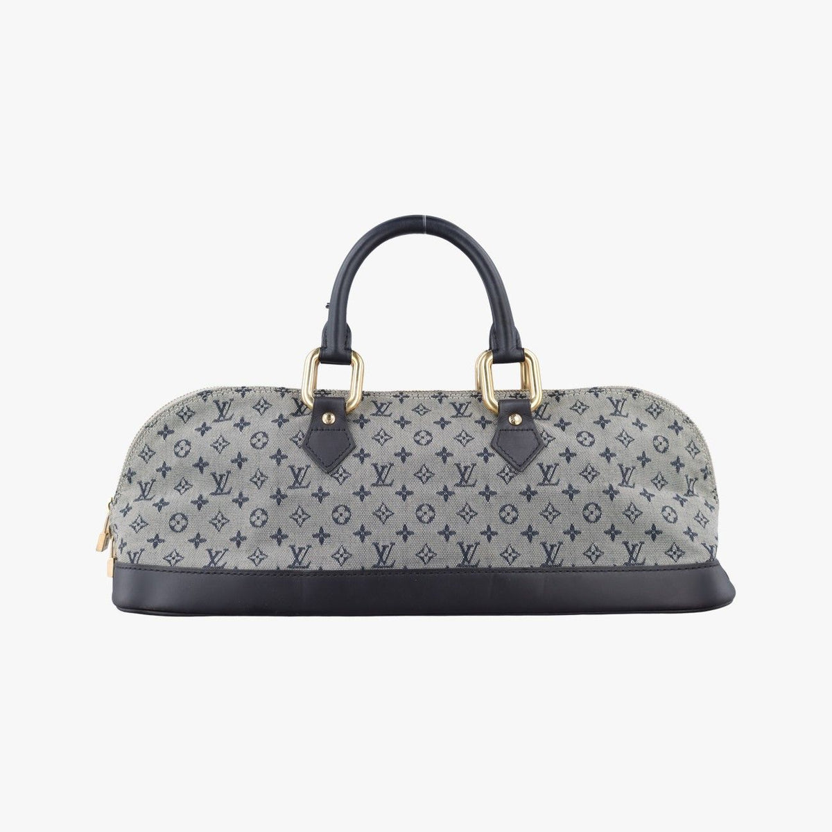 Louis Vuitton Monogram Mini Alma Long Navy Gray Canvas Leather Handbag