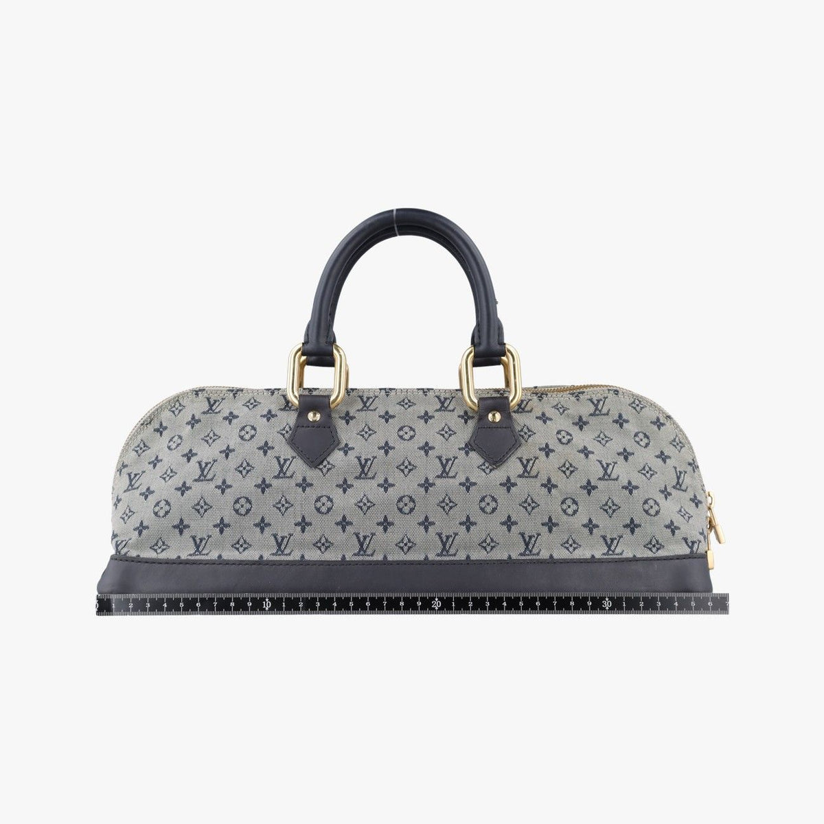 Louis Vuitton Monogram Mini Alma Long Navy Gray Canvas Leather Handbag — view 2