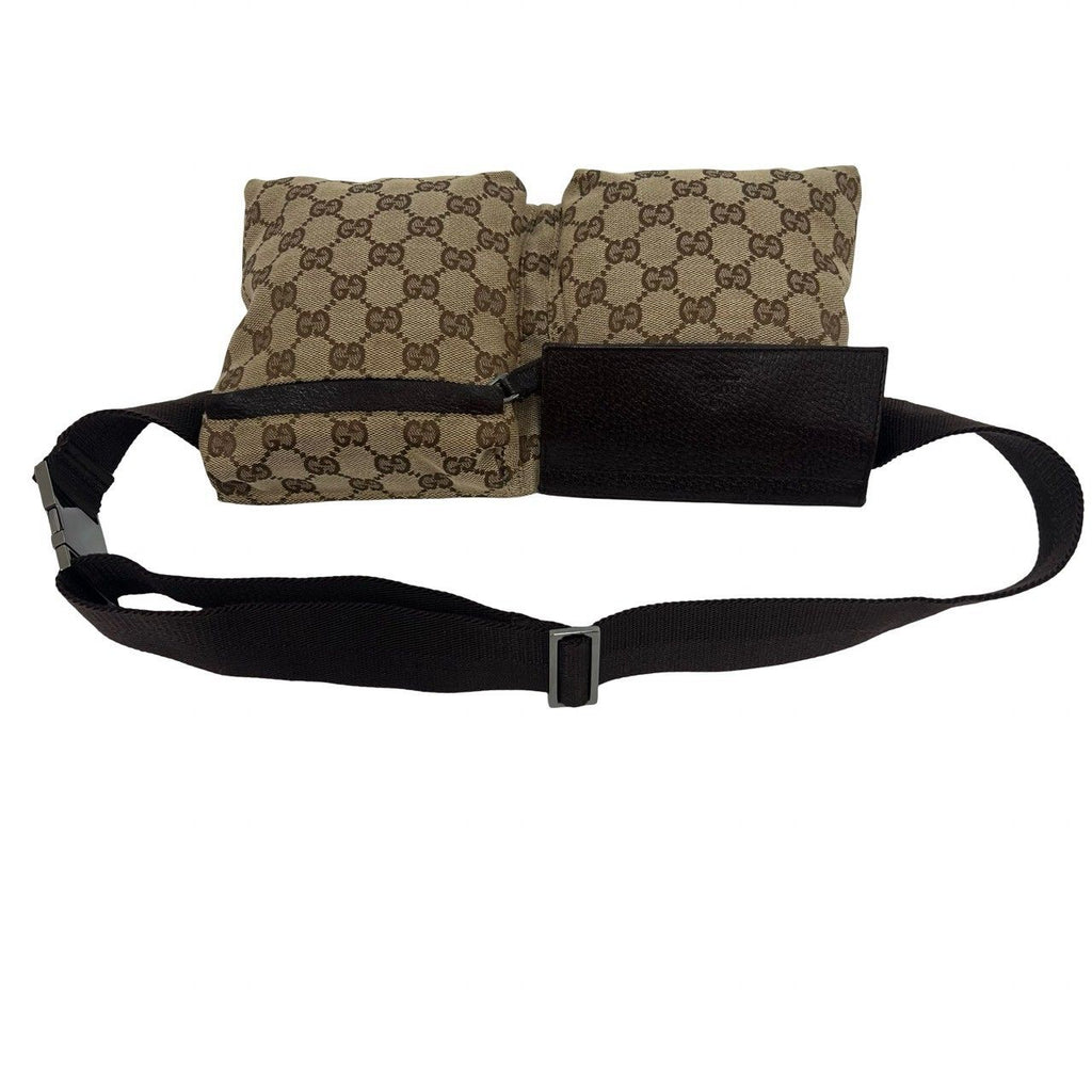 Gucci GG Pattern Logo Canvas Leather Belt Bag Waist Pouch Brown — view 4