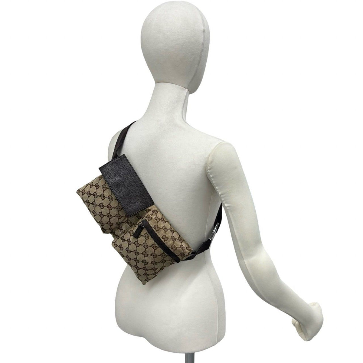 Gucci GG Pattern Logo Canvas Leather Belt Bag Waist Pouch Brown — view 2