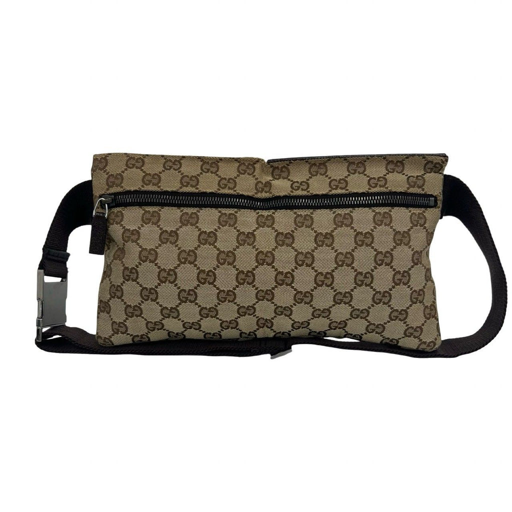 Gucci GG Pattern Logo Canvas Leather Belt Bag Waist Pouch Brown — view 3