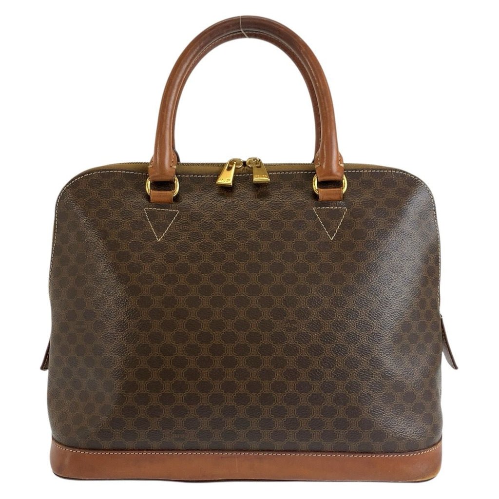 Celine Macadam Brown Gold Leather Boston Bag