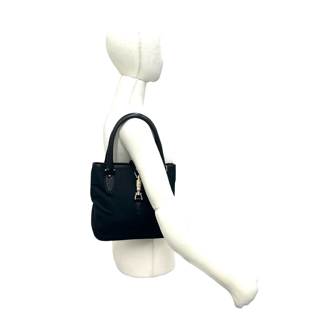 Gucci Jackie GG Pattern Canvas Leather Tote Shoulder Bag Black — view 2