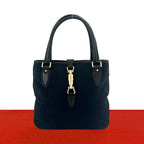 Gucci Jackie GG Pattern Canvas Leather Tote Shoulder Bag Black