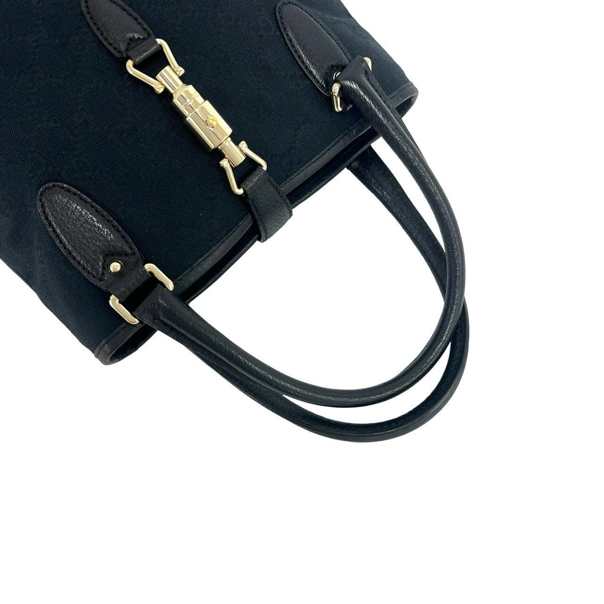 Gucci Jackie GG Pattern Canvas Leather Tote Shoulder Bag Black — view 4
