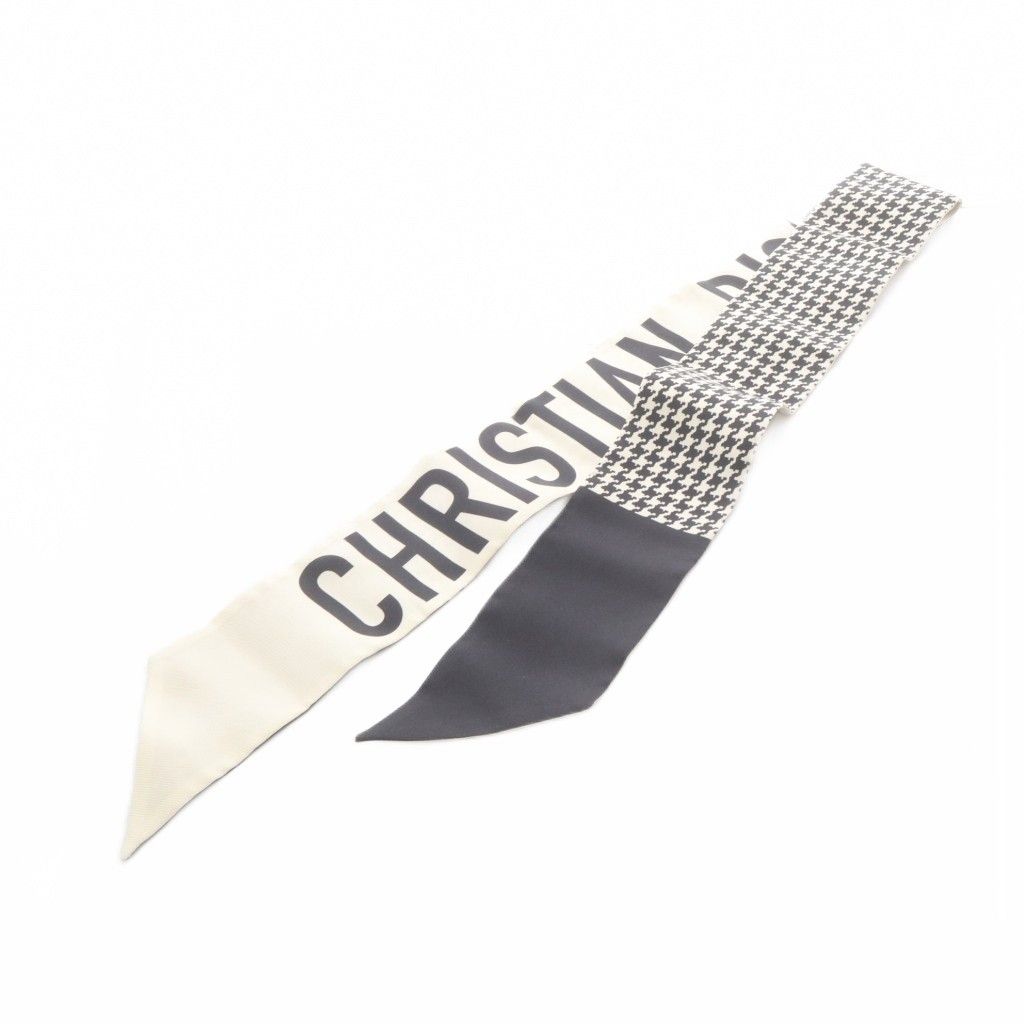 Dior Mitzah Houndstooth Ribbon Scarf All Over Print Beige Black — view 3
