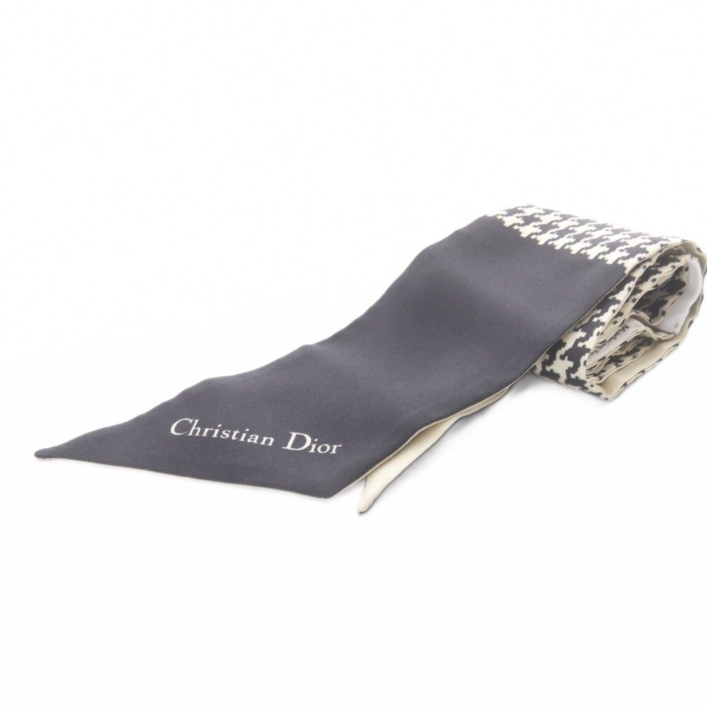 Dior Mitzah Houndstooth Ribbon Scarf All Over Print Beige Black
