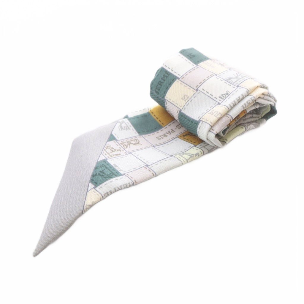 Hermes Bolduc Au Carre Check Twilly Silk Scarf All Over Print Multicolor — view 2