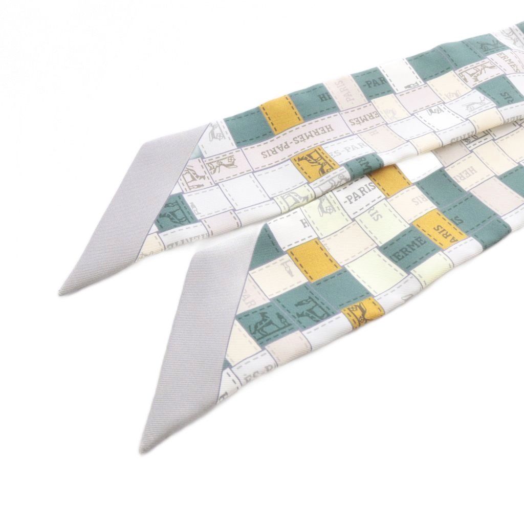 Hermes Bolduc Au Carre Check Twilly Silk Scarf All Over Print Multicolor — view 6