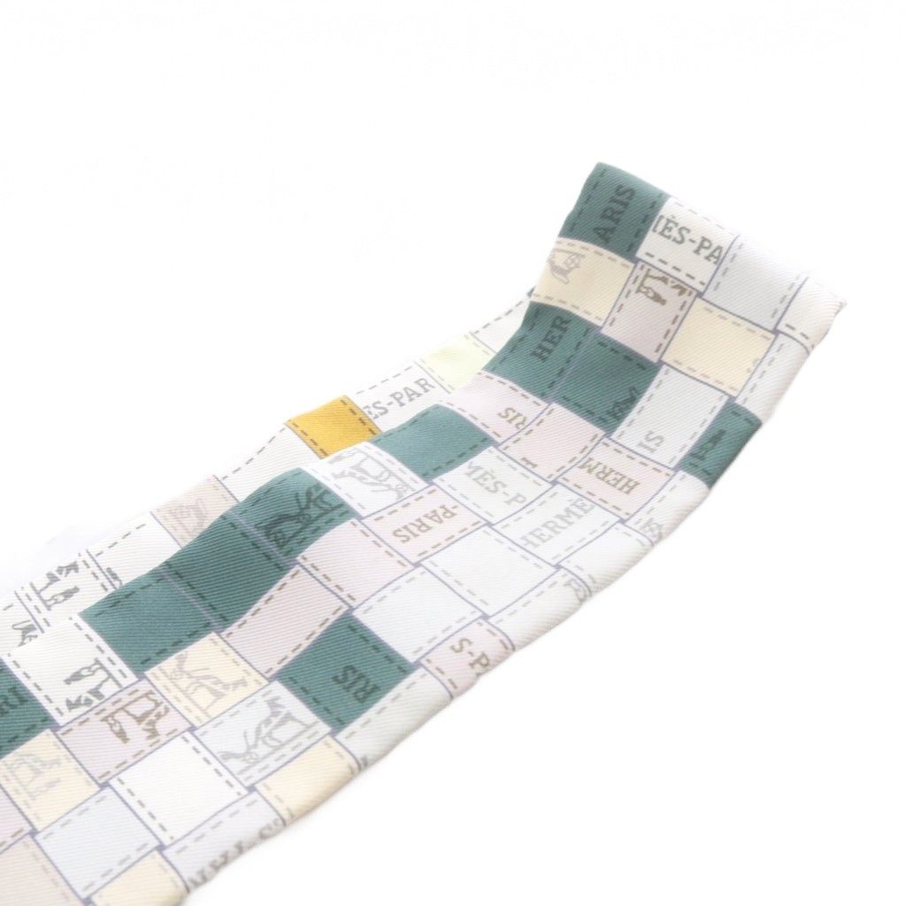 Hermes Bolduc Au Carre Check Twilly Silk Scarf All Over Print Multicolor — view 7