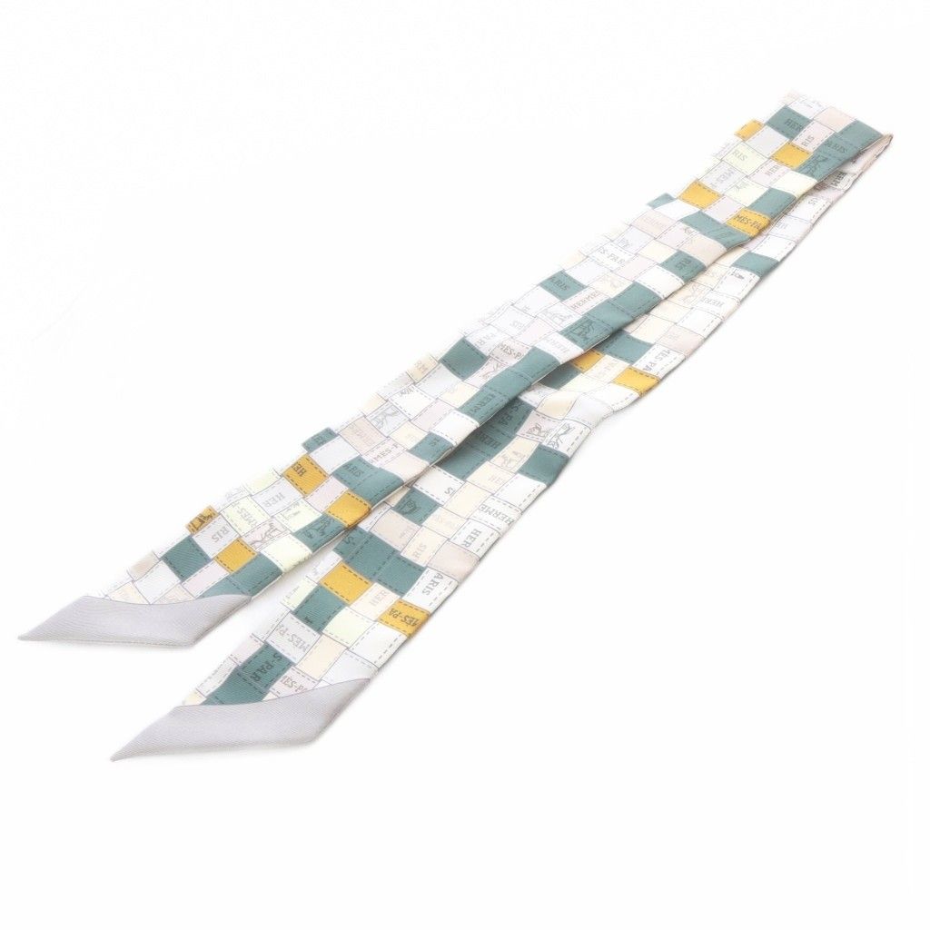 Hermes Bolduc Au Carre Check Twilly Silk Scarf All Over Print Multicolor — view 4