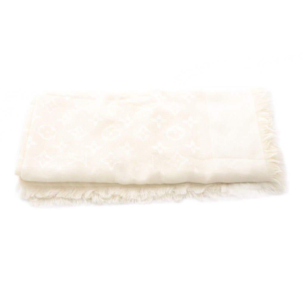 Louis Vuitton Logomania Scarf Silk Wool All Over Print Ivory — view 3