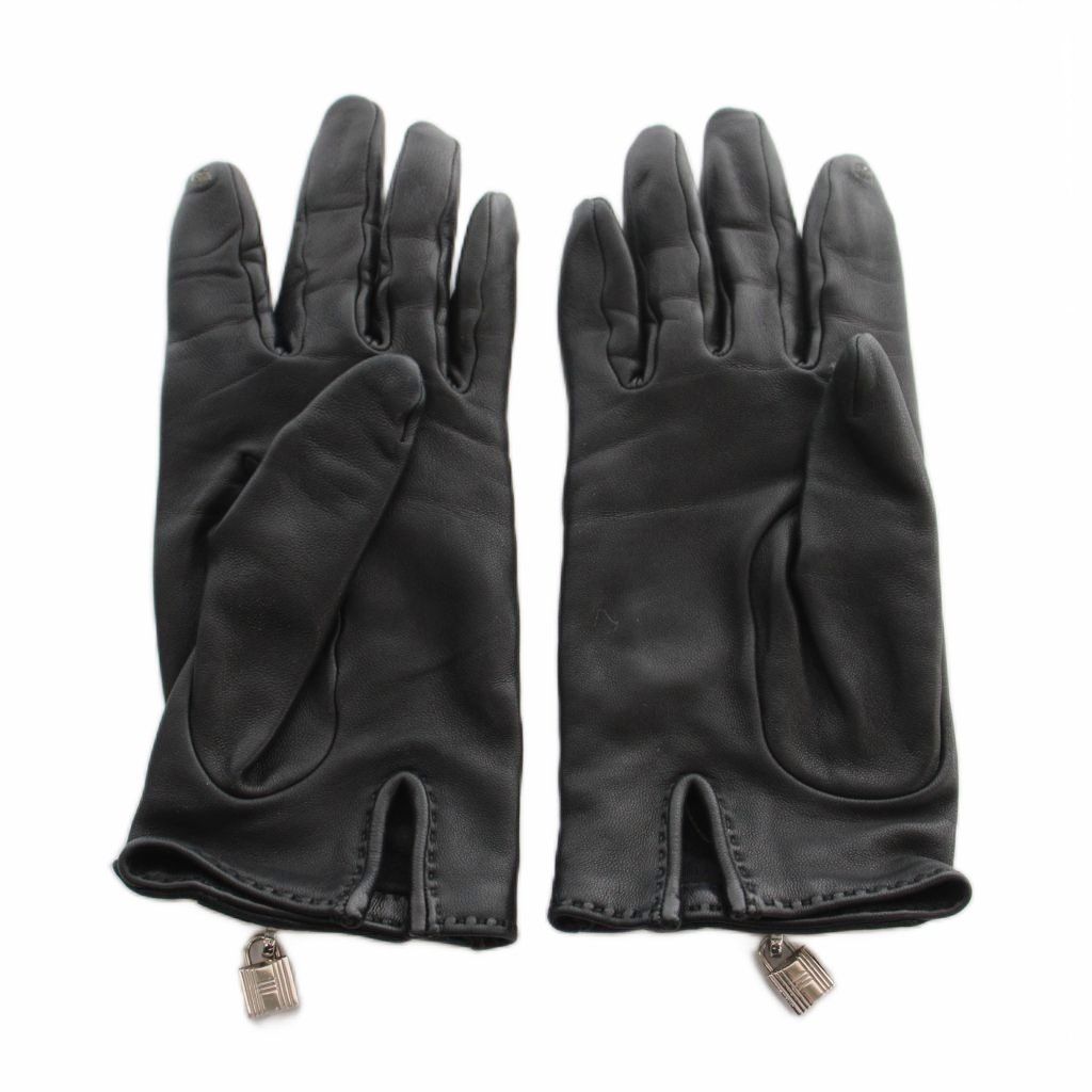 Hermes Soya Kelly Leather Gloves 6.5 Black — view 3