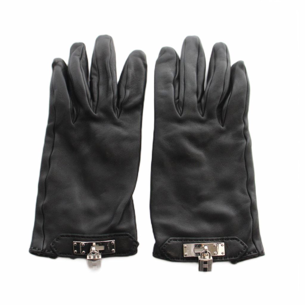 Hermes Soya Kelly Leather Gloves 6.5 Black — view 2