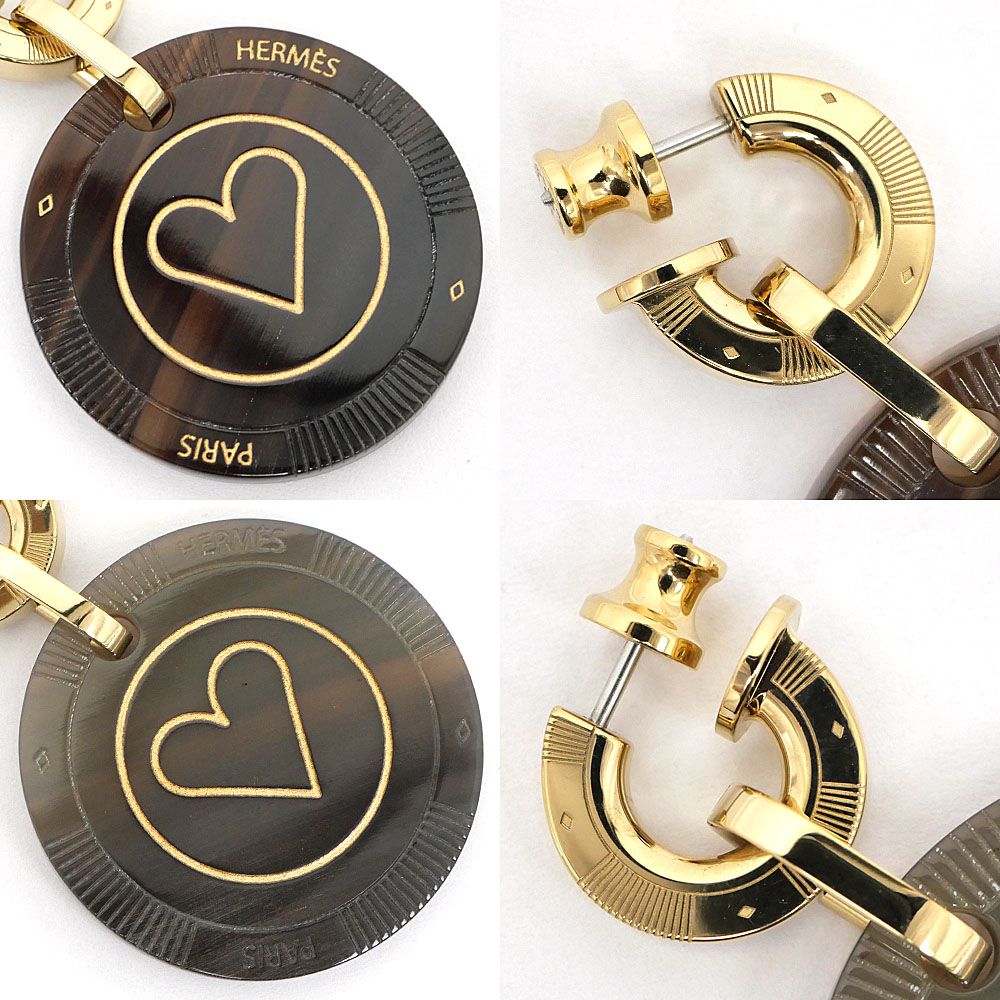 Hermes Earrings Fete Vojeux Heart Spade Buffalo Horn Gold — view 5