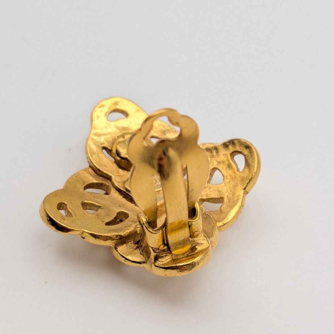 Chanel Single Earrings CC Logo Sheer Braided Pattern Gold Vintage 97P — view 4