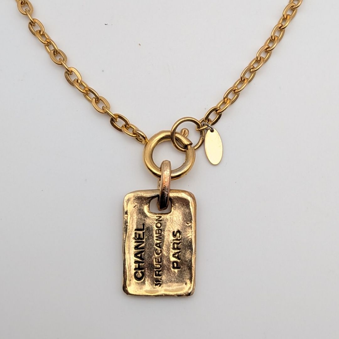 Chanel Gold Cambon Plate Logo Chain Necklace First Era Vintage