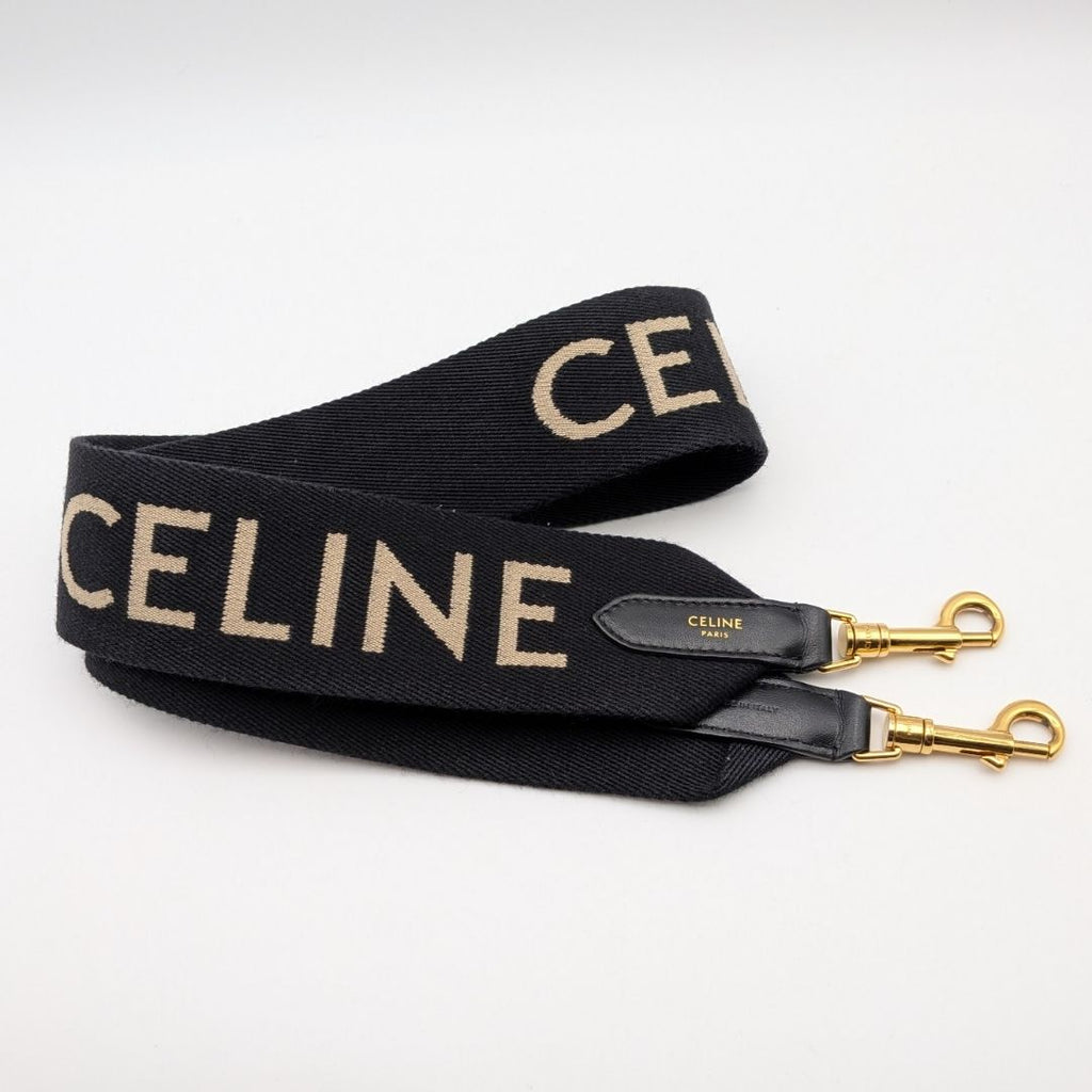 Celine Shoulder Strap Jacquard Logo Leather Canvas Black Gold Not Adjustable