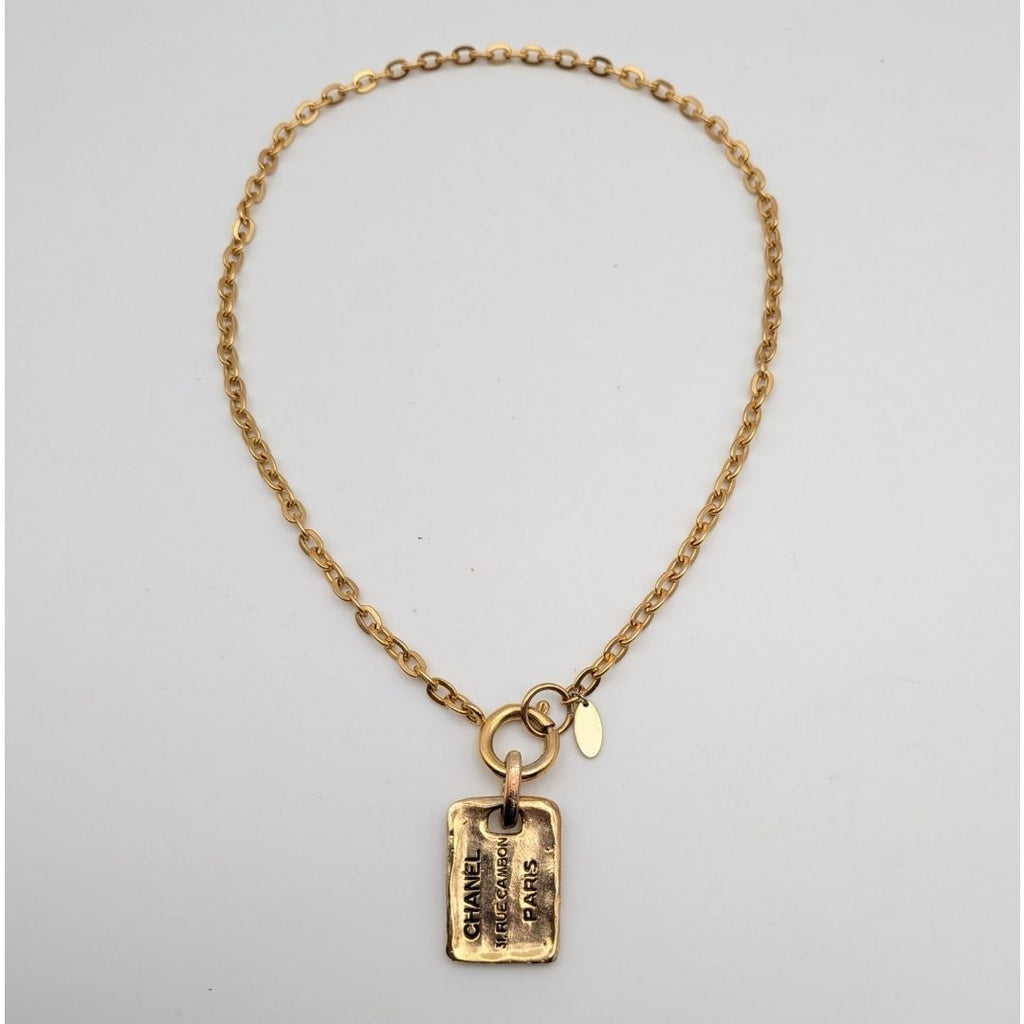 Chanel Gold Cambon Plate Logo Chain Necklace First Era Vintage — view 2