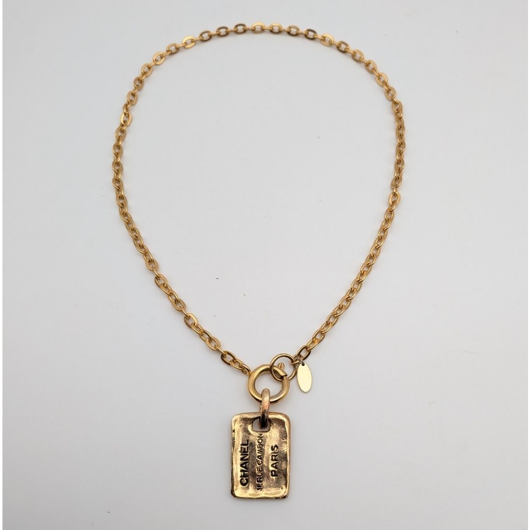 Chanel Gold Cambon Plate Logo Chain Necklace First Era Vintage — view 2
