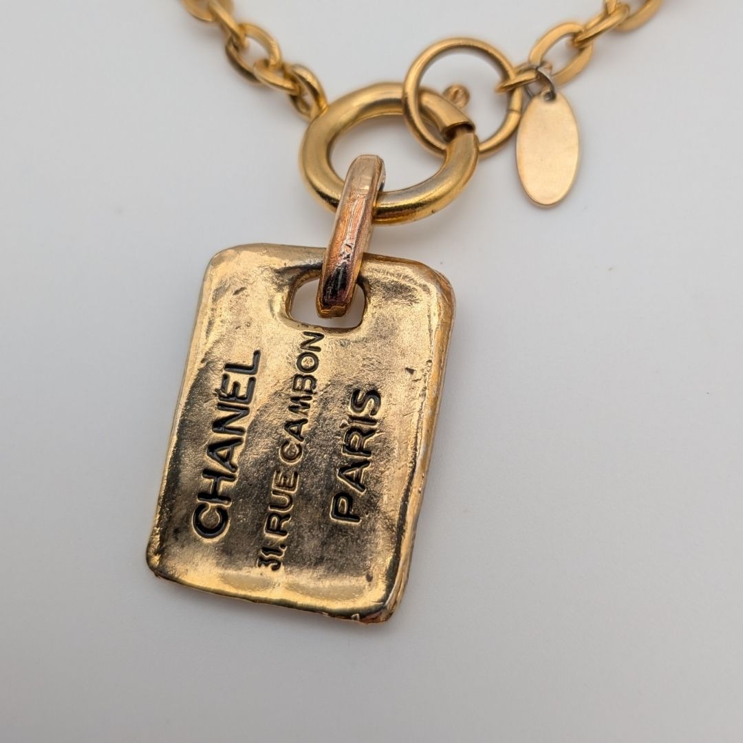 Chanel Gold Cambon Plate Logo Chain Necklace First Era Vintage — view 3