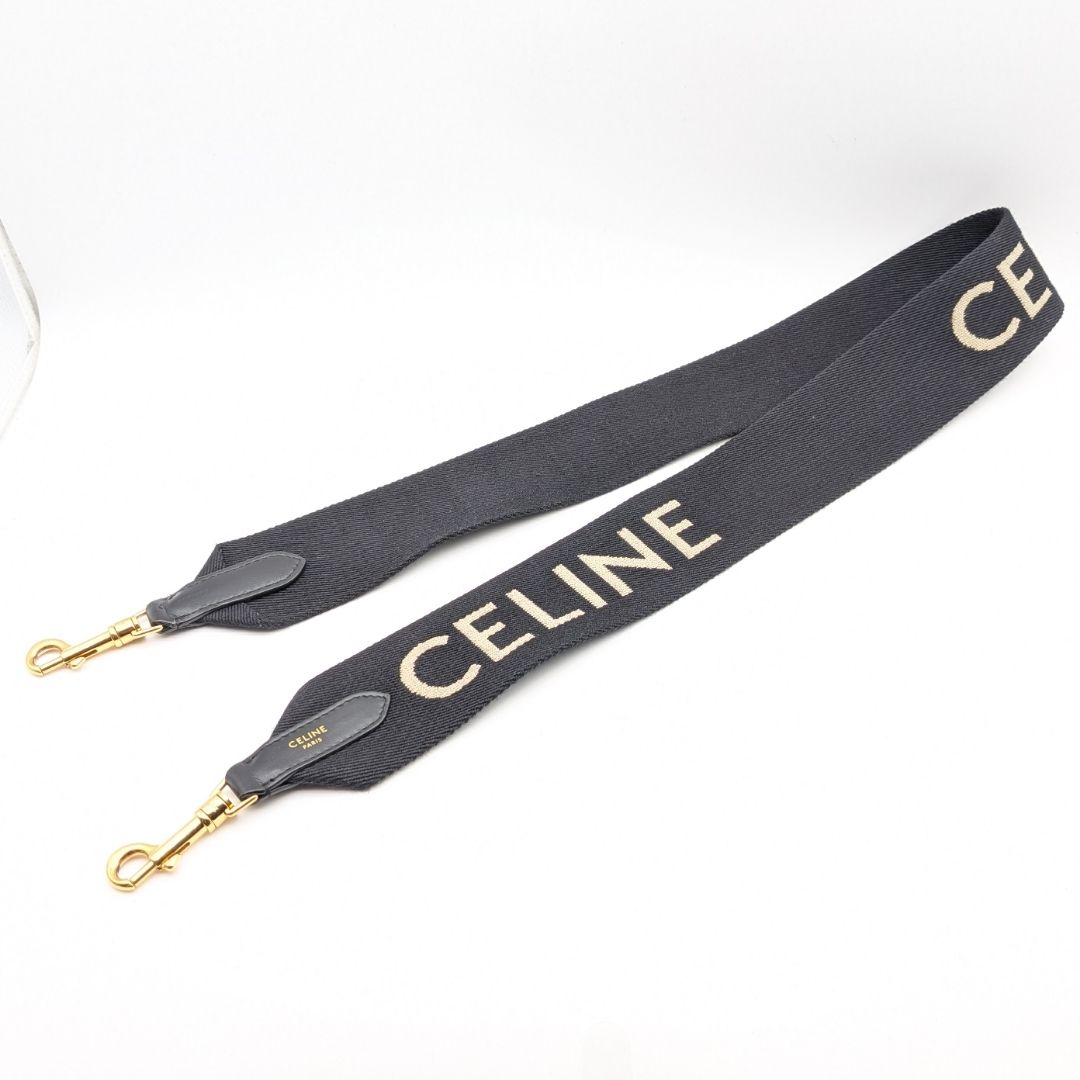 Celine Shoulder Strap Jacquard Logo Leather Canvas Black Gold Not Adjustable — view 5