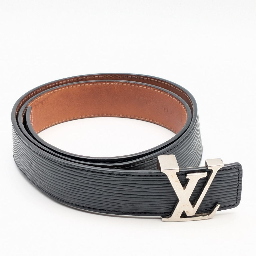 Louis Vuitton Ceinture Initial Epi Noir Belt Logo Black Silver