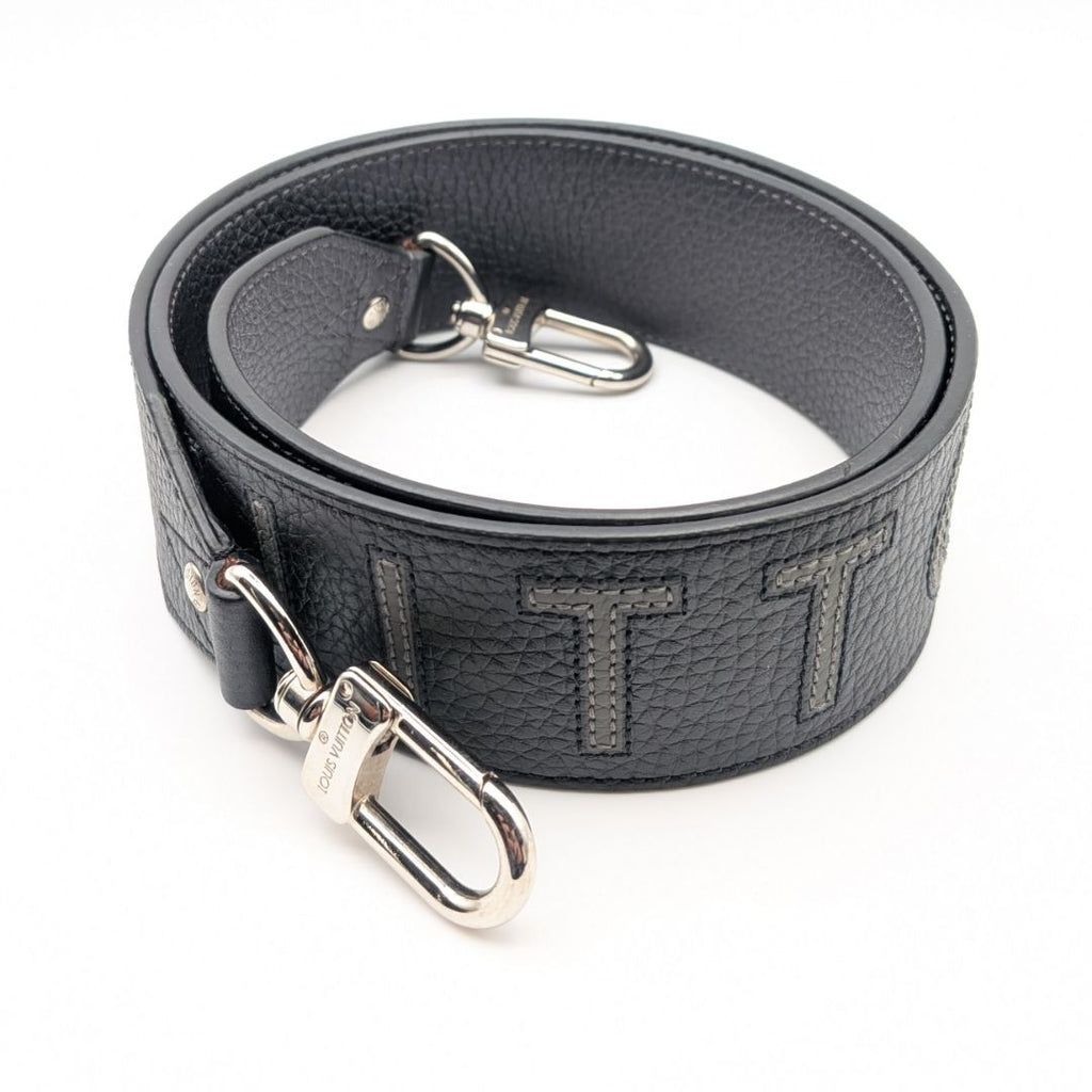 Louis Vuitton Taurillon Clemence Leather Black Gray Shoulder Strap Silver