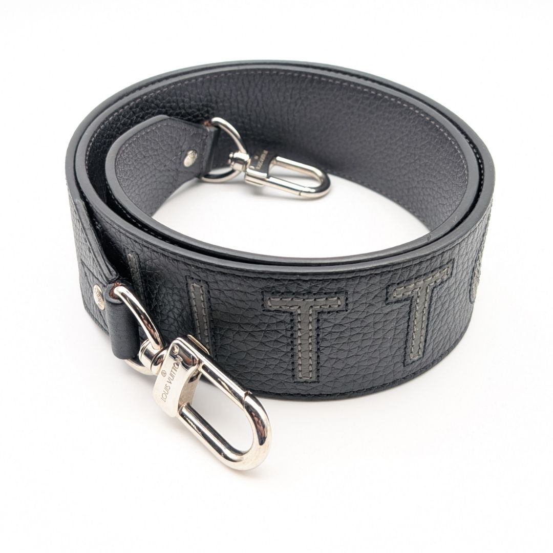 Louis Vuitton Taurillon Clemence Leather Black Gray Shoulder Strap Silver