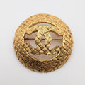 Chanel Brooch CC Logo Mesh Braided Pattern Sheer Gold 29 Vintage