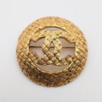 Chanel Brooch CC Logo Mesh Braided Pattern Sheer Gold 29 Vintage