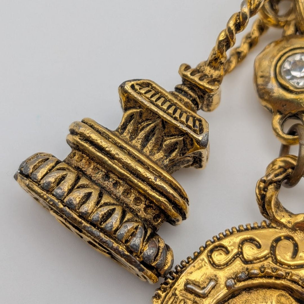 Chanel CC Logo Pagoda Temple Gold Rhinestone Double Chain Necklace First — view 4