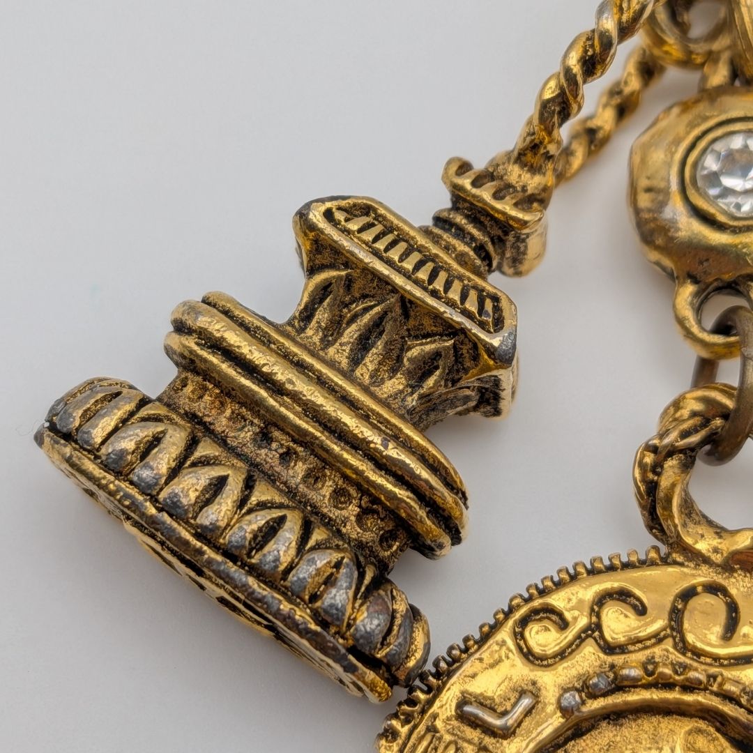 Chanel CC Logo Pagoda Temple Gold Rhinestone Double Chain Necklace First — view 4