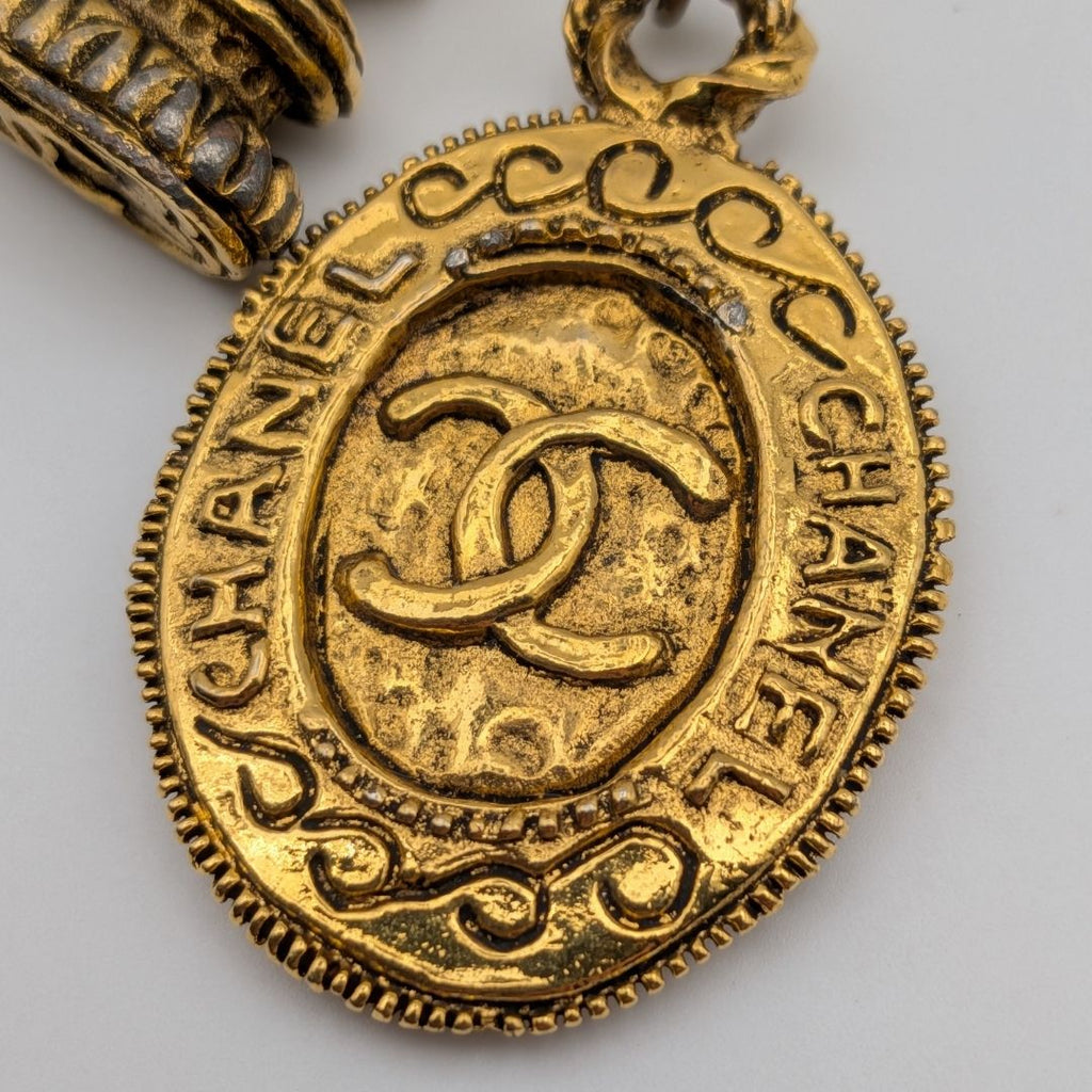 Chanel CC Logo Pagoda Temple Gold Rhinestone Double Chain Necklace First — view 3