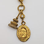 Chanel CC Logo Pagoda Temple Gold Rhinestone Double Chain Necklace First — view 2