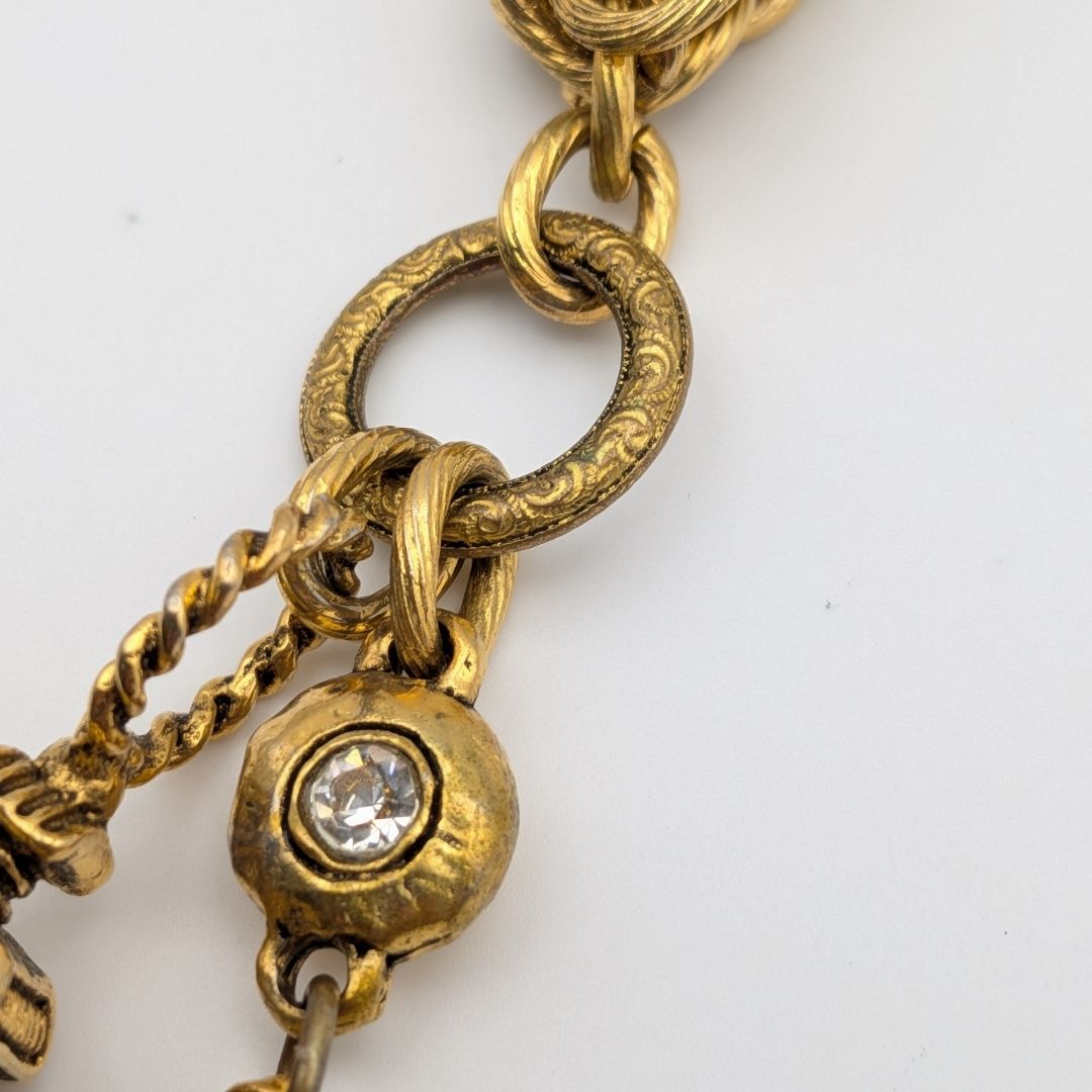 Chanel CC Logo Pagoda Temple Gold Rhinestone Double Chain Necklace First — view 5