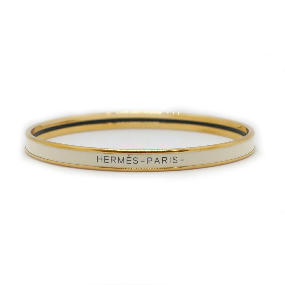 Hermes Enamel Bracelet Extra Fan Uni Cream Yellow Gold Bangle