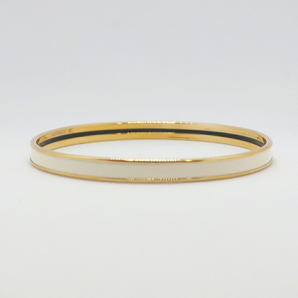 Hermes Enamel Bracelet Extra Fan Uni Cream Yellow Gold Bangle — view 2