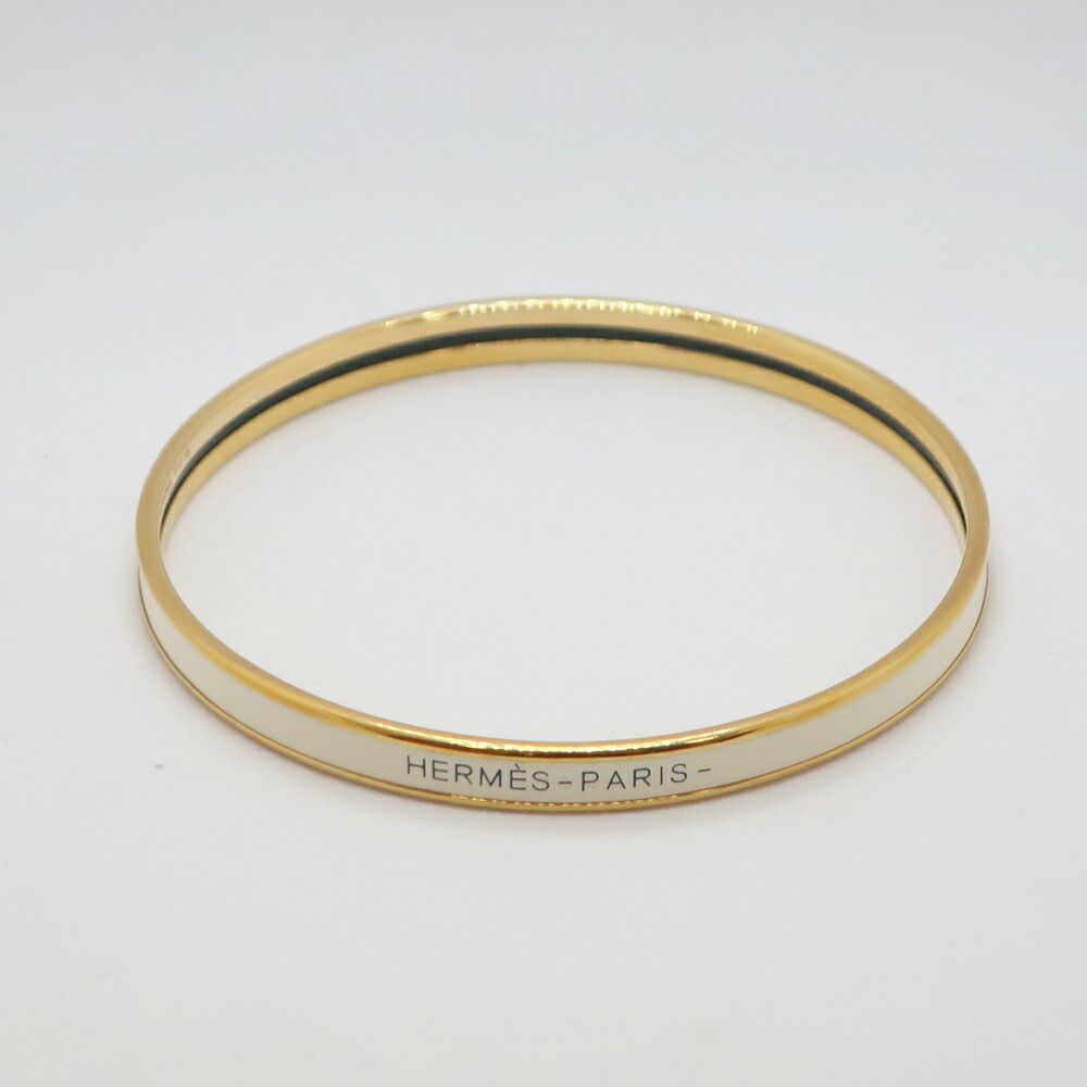 Hermes Enamel Bracelet Extra Fan Uni Cream Yellow Gold Bangle — view 3